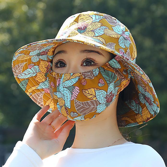 夏季女采茶防晒带口罩一体遮阳帽
