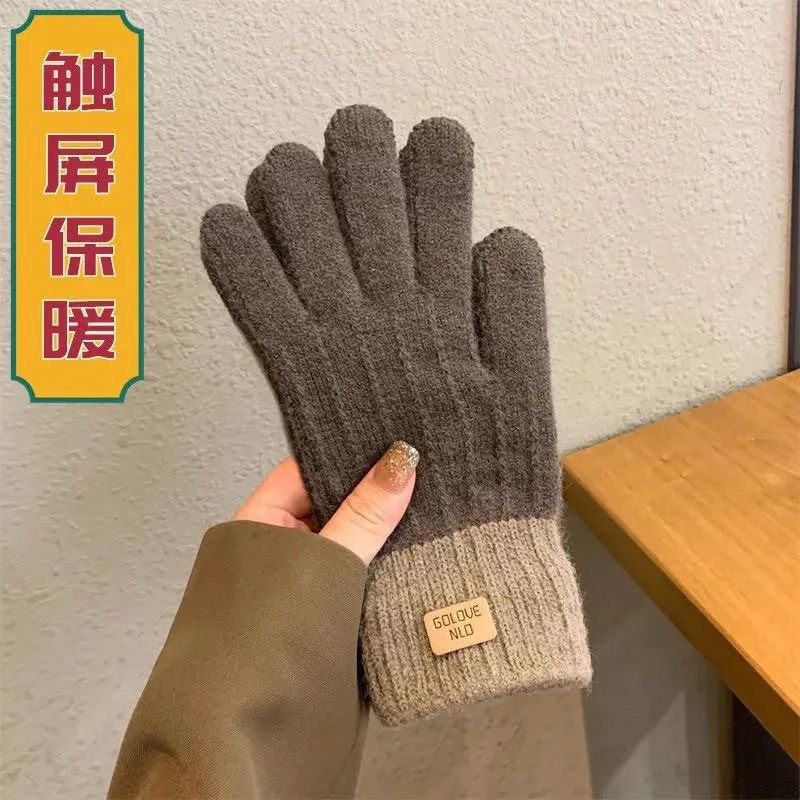 仿羊驼绒加厚触屏保暖手套女款