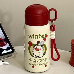 保温杯小巧便携2025新款双饮女生高颜值杯子带盖吸管水杯可爱小狗