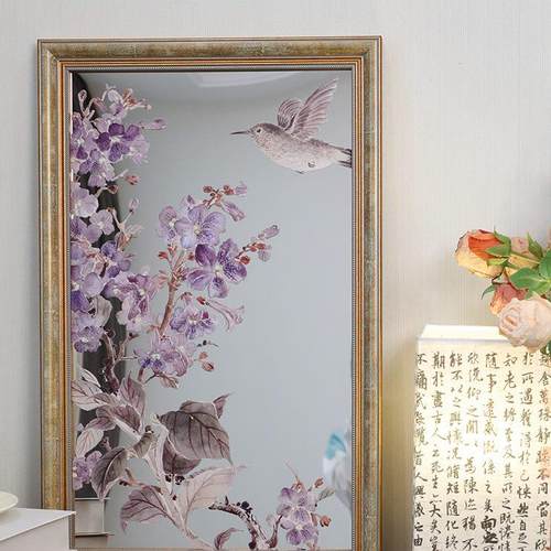镜子中国风挂画餐厅餐边柜卧室中式装饰画花鸟入户镜子摆客厅玄关