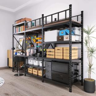 峰阳黑色洞洞板书桌电脑桌书架组合多层落地货架上床下桌收纳床