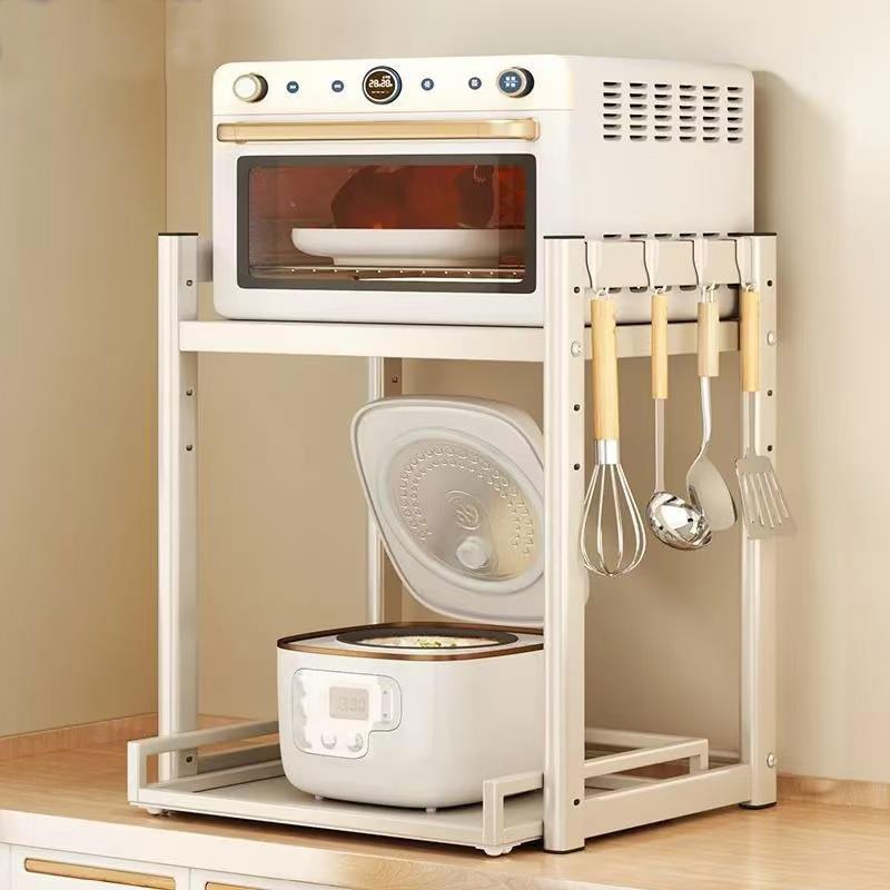厨房微波炉抽拉收纳层架加高家用台面电饭锅电器烤箱空气炸锅置物