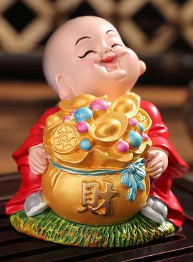 禅意小和尚摆件可爱小沙弥工艺品茶室书桌书房软装饰创意家居饰品