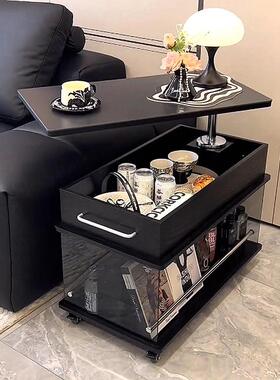 全实木可移动升降高级茶几沙发边几客厅家用中古边几小推车置物架