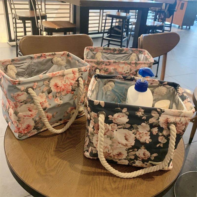 日韩时尚手提防水洗漱包大容量旅行网眼沐浴篮折叠收纳包男女同款