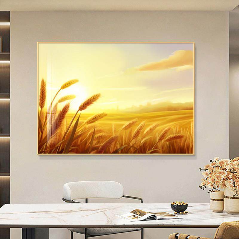 小尺寸饭厅挂画轻奢高级感装饰画日出东方麦穗装饰画客厅饭厅壁画