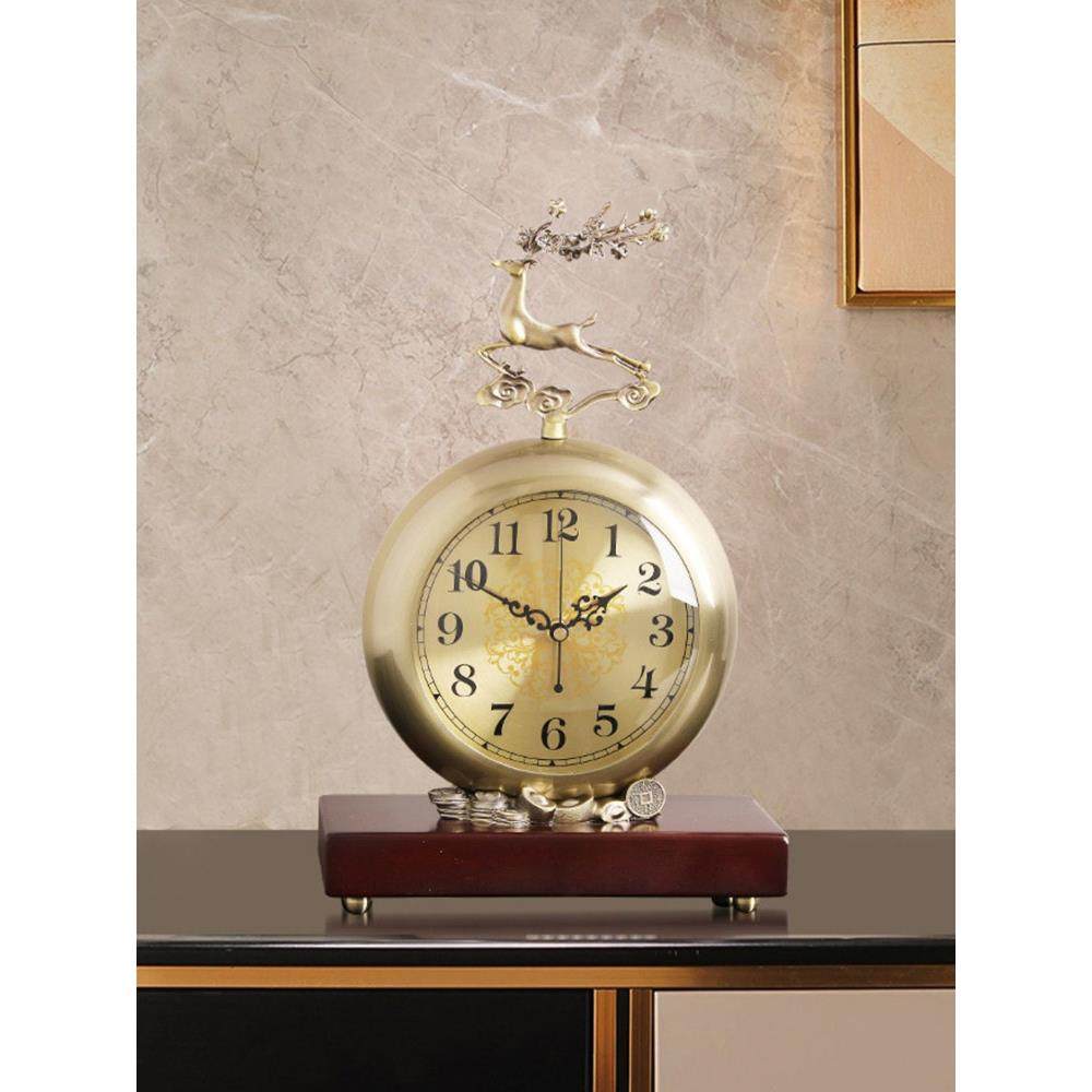 新款座钟中式家用客厅电视柜装饰摆件轻奢台式钟表静音覆古石英钟