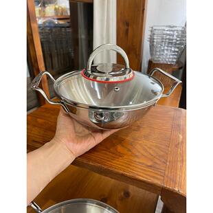 双耳海鲜锅304不锈钢中式小炒锅一人用小煮锅家用干锅寿喜锅