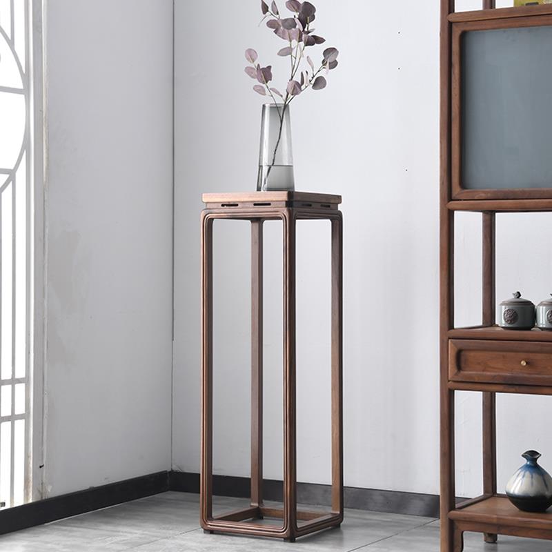 禅意新中式家具老榆木免漆花架 花几边几角几北美黑胡桃花架实木