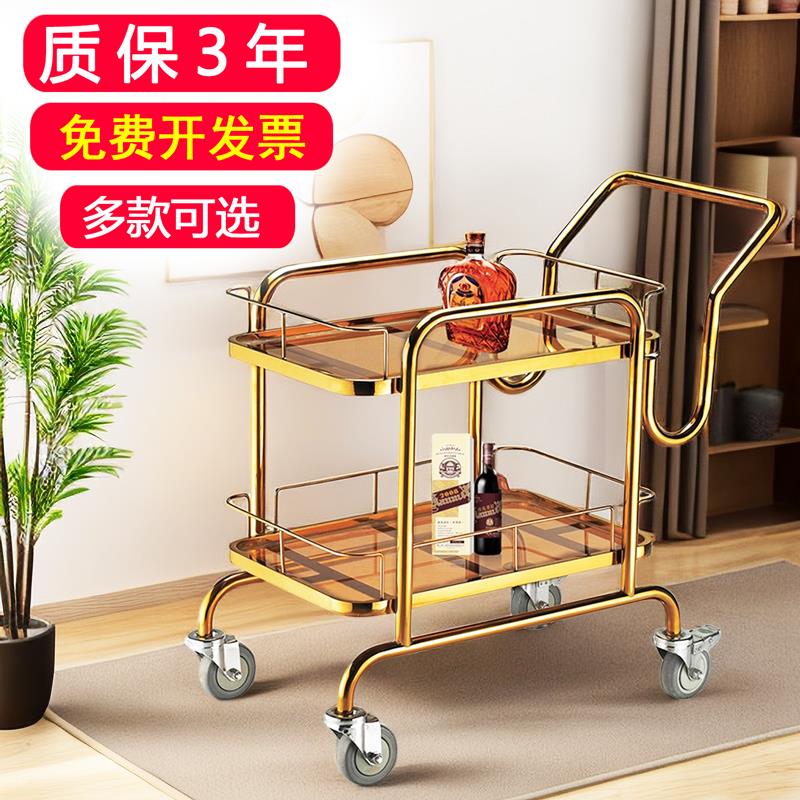 酒店移动双层酒水车欧式手推车服务车茶水送餐车小吃车多功能餐车