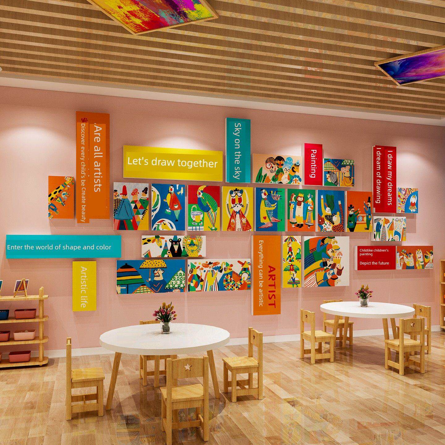 工作室布局艺术教室墙壁装饰艺术培训机构文化墙贴纸绘画班环境创