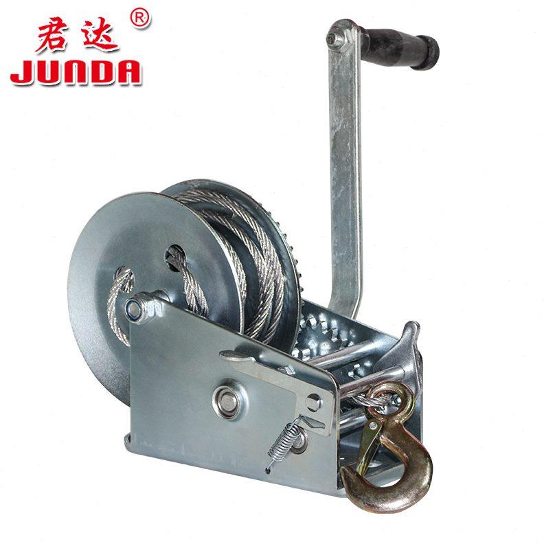 甄选手摇绞盘小型便携卷扬机1200lbs手动绞车600磅钢丝绳手摇绞盘