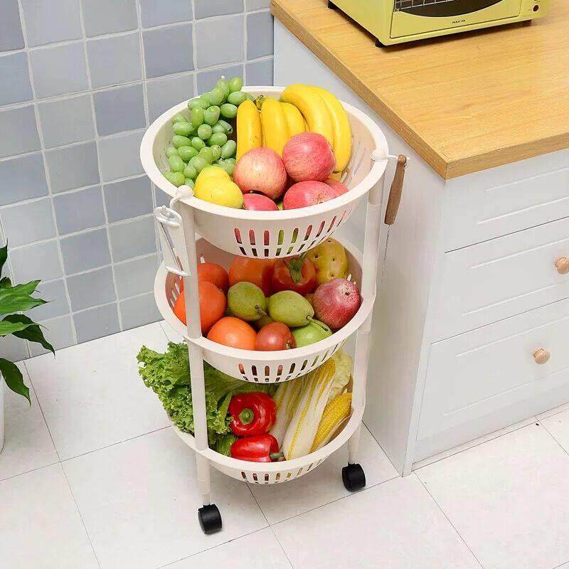 塑料蔬菜水果厨房置物架 客厅收纳整理架落地多层三角架3层菜篮子
