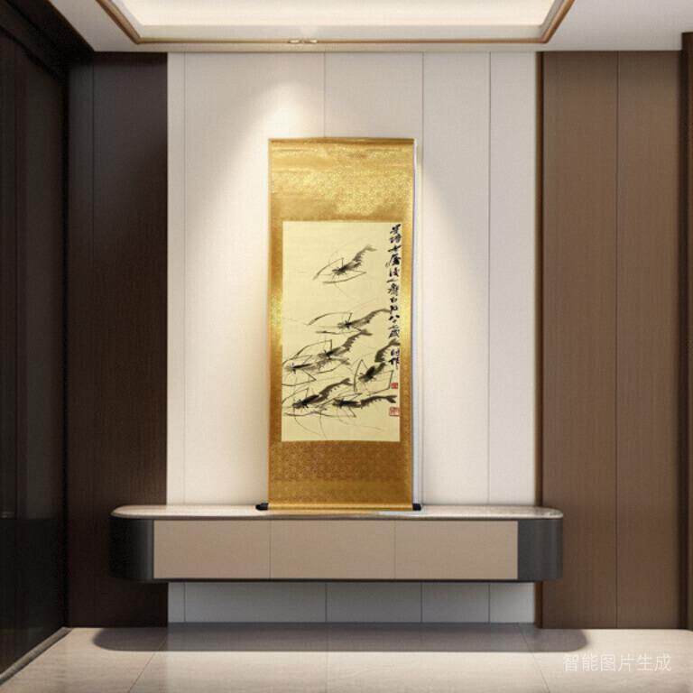 齐白石仿古福寿双全客厅书房茶室装饰画挂画玄关水墨高清挂轴字画