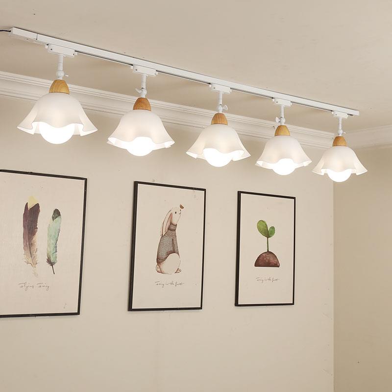 北欧led护眼轨道灯花朵实木客厅餐厅无主灯商用补光防眩背景射灯