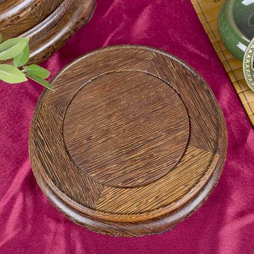 鸡翅木底座花瓶石头玉器圆形底座实奇石佛像木雕花盆鱼缸实木托盘