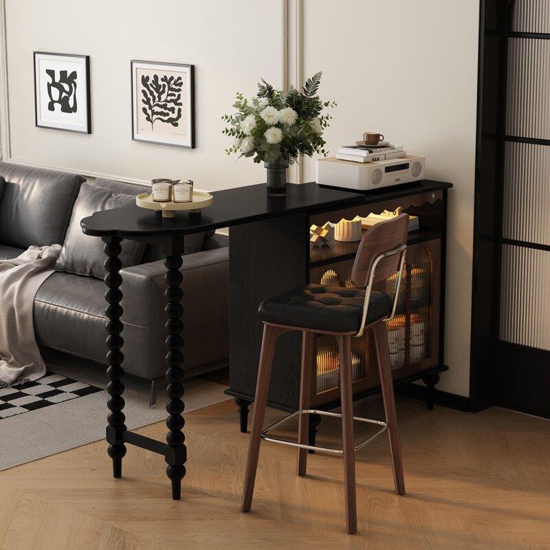 法式实木伸缩吧台柜家用隔断柜一体客厅阳台收纳柜古典餐柜