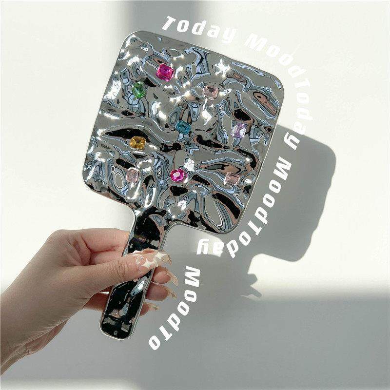 今日心情贴钻手持化妆镜高级感便携手持镜美容院镜子复古手拿镜