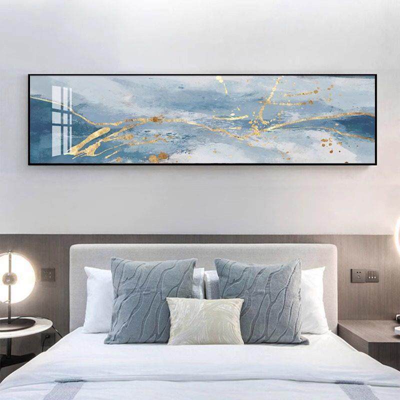 卧室床头装饰画现代简约抽象免打孔壁画客厅横版民宿酒店宾馆挂画