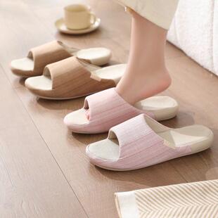 厚底拖鞋室内家居亚麻女四季家用防滑软底地板情侣棉麻吸汗男士夏