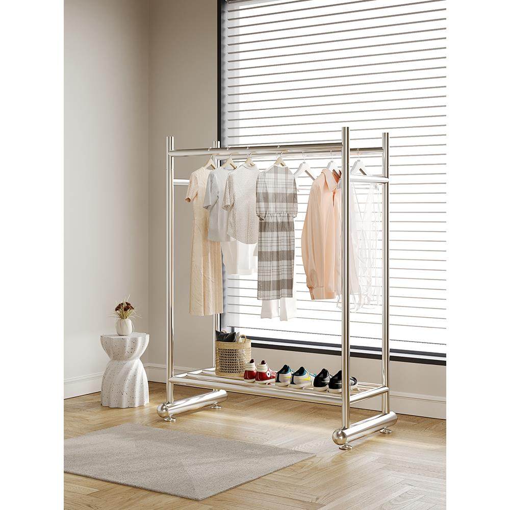 衣帽架双杆多功能落地卧室挂衣架可移动家用客厅晾衣架简易收纳架