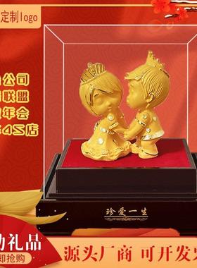 绒沙金摆件 送闺蜜朋友婚房婚庆新婚礼物 结婚礼品 百年好合摆设