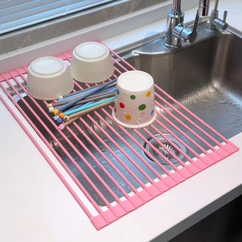 厨房水槽沥水架水池台面置物架可折叠硅胶洗碗池碗碟盘收纳沥水架