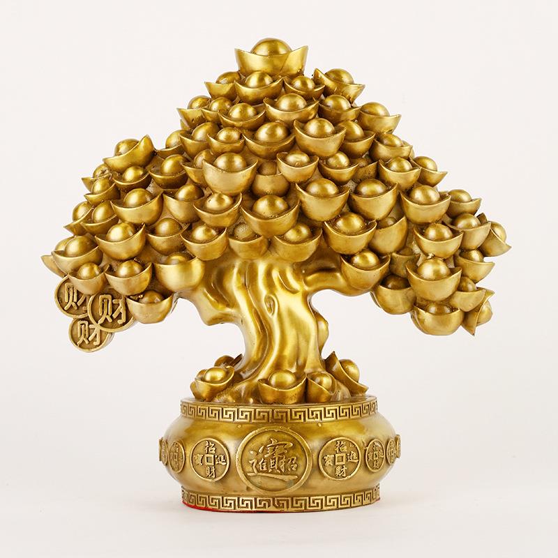 黄铜摇钱树客厅装饰工艺品摆件黄铜家居办公室发财树装饰品摆件