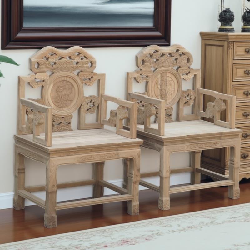 中式实木雕花灵芝太师椅榆木中堂椅子彷古圈椅沙发禅意椅古风家具