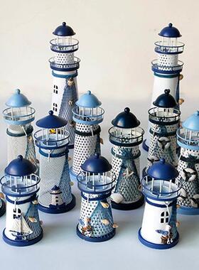 地中海风格铁皮烛台海上灯塔拍摄道具家居桌面装饰摆饰海洋灯塔
