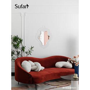 舒凡曲线沙发/法式覆古科技布可及豪华直排3座现代时尚丝绒面料