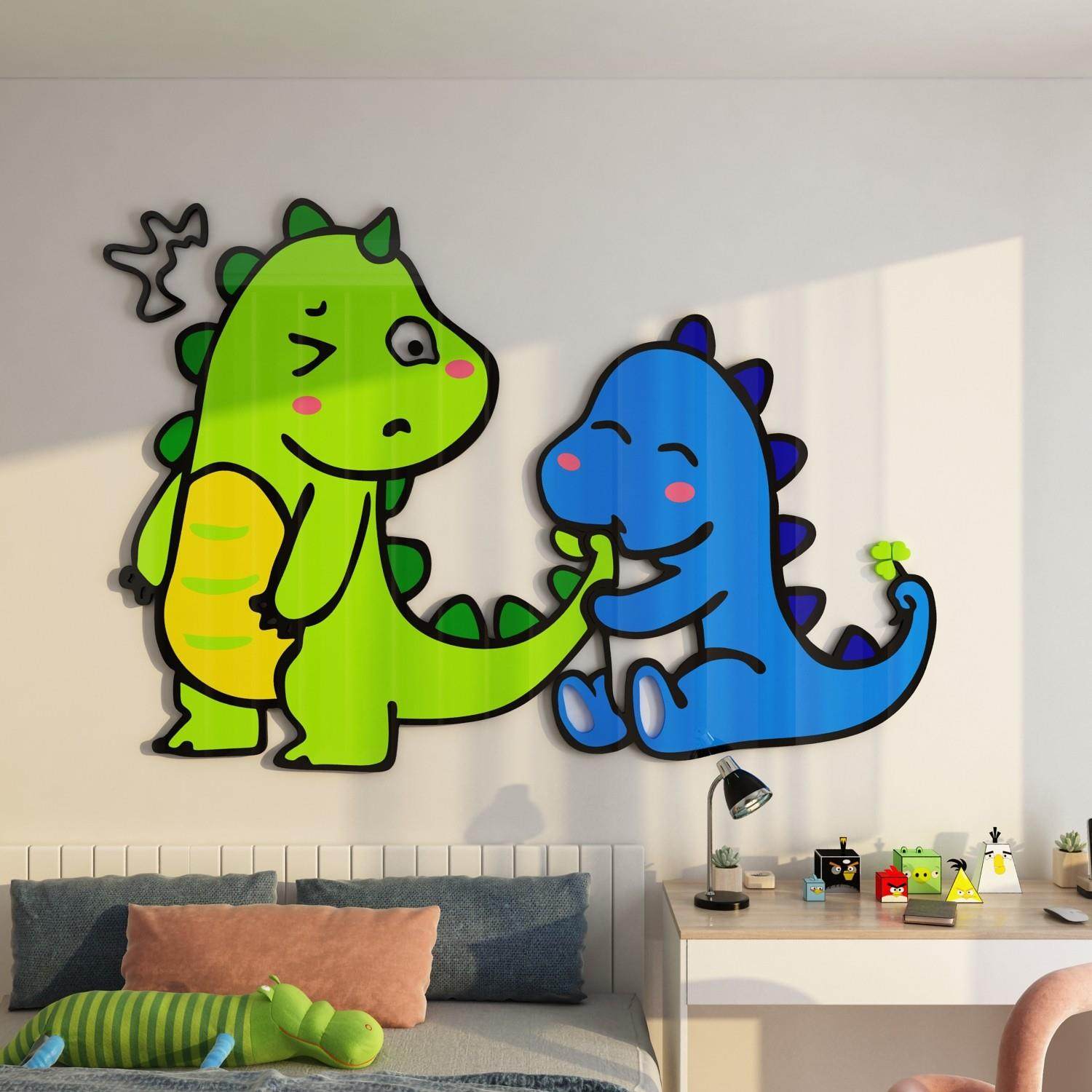 小恐龙卡通贴纸儿童房间布置男孩网红卧室墙面装饰画创意床头背景,家居饰品,软装墙贴,淘宝优惠券,粉丝福利购,淘宝优惠卷