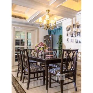 轻奢美克式美家实木时尚变奏餐桌椅组合1.6米黑胡桃色长方形饭桌