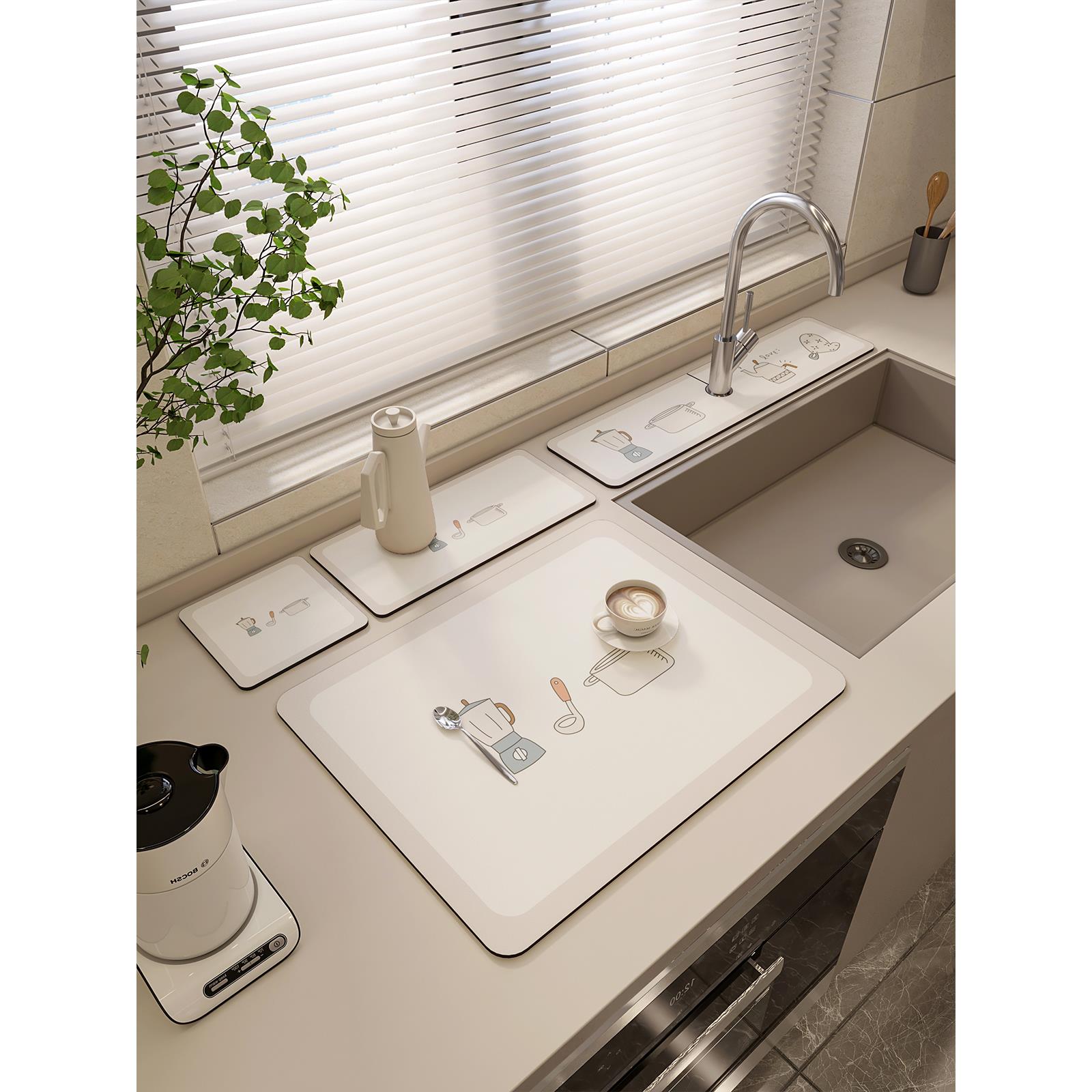 德国厨房洗手台吸水凉垫化妆室水龙头洗漱台面矽藻泥沥水垫吧台杯