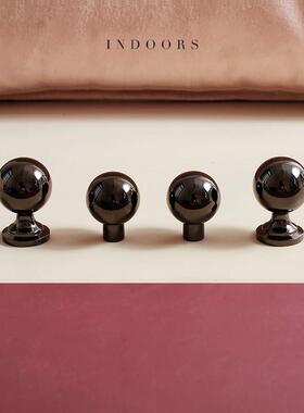 INDOORS法式复古极简黄铜圆球拉手实心纯铜黑咖色亮面柜门小拉手
