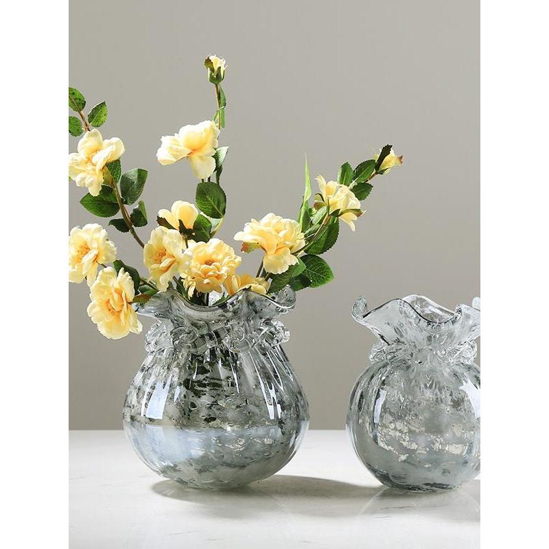 简约艺术玻璃福袋花瓶可水培摆件样板间客厅玄关餐桌插花装饰花器