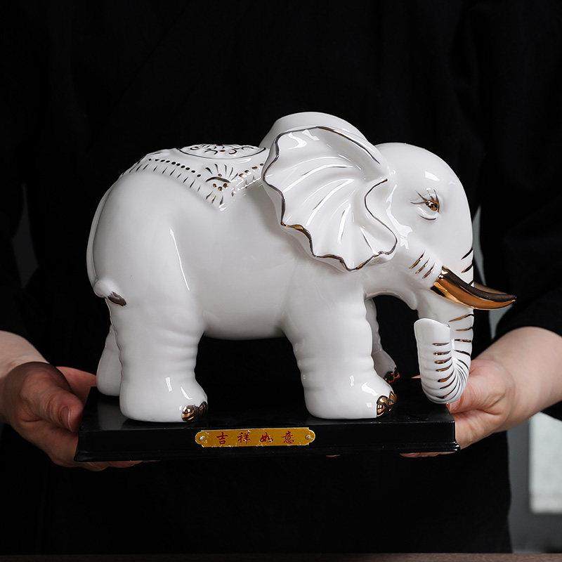黄色陶瓷大象摆件招财象一对客厅办公室玄关桌面摆设乔迁开业礼品,家居饰品,桌面摆件,淘宝优惠券,粉丝福利购,淘宝优惠卷