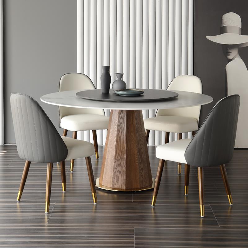 圆餐桌带转盘 设计师定制家用6人小户型饭厅实木桌意式岩板圆餐桌