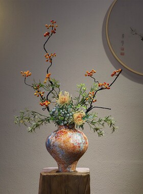陶瓷花瓶中式宋代美学禅意摆件民宿酒馆侘寂中古复古法式创意装饰