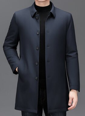 男士加棉加厚风衣秋冬季中老年爸爸装商务休闲中长款大衣外套棉服