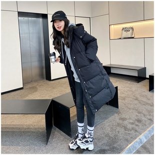 鄯兮兮羽绒服女长款过膝加厚冬季2025新款情侣宽松黑色小个子外套