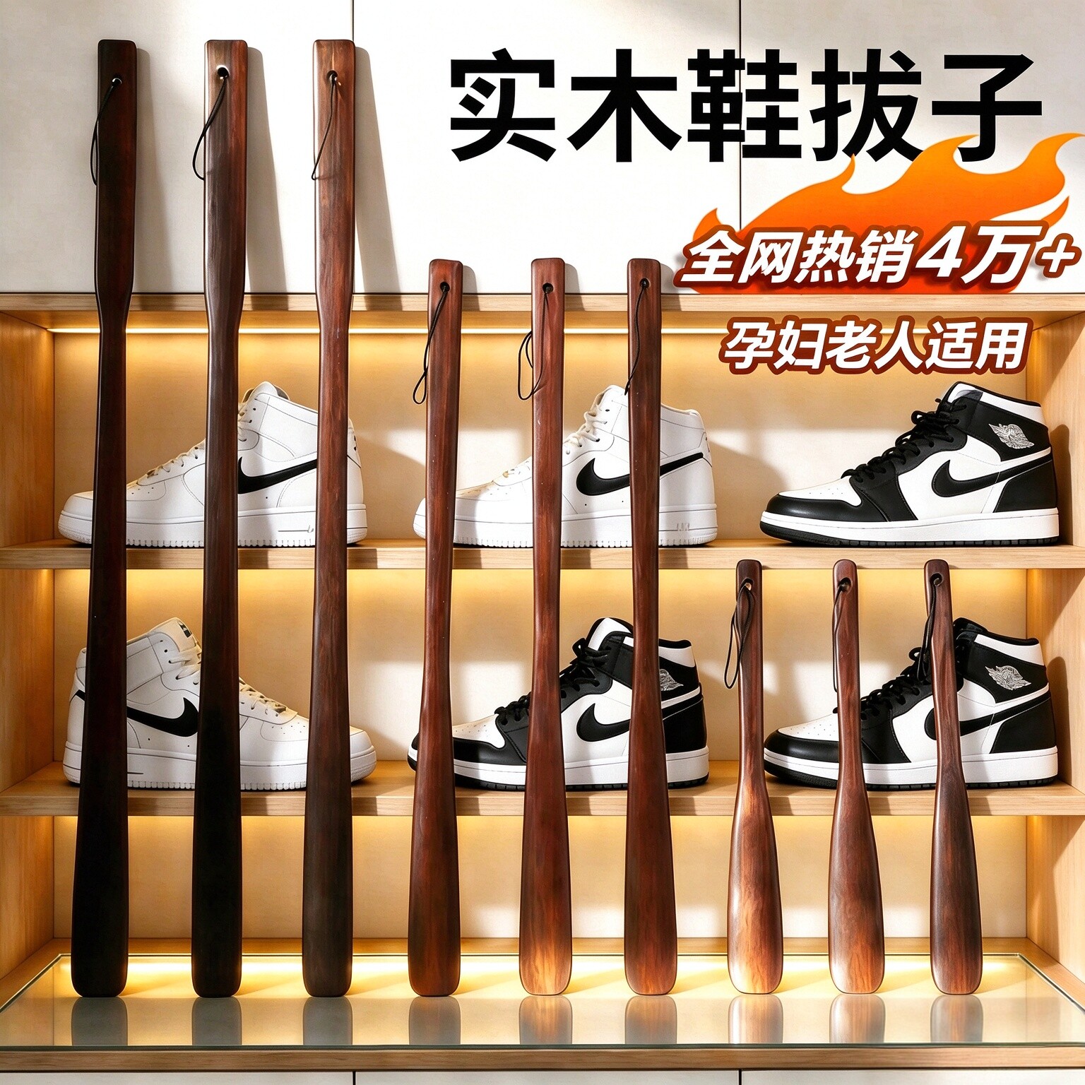 实木鞋拔子长柄家用胡桃木老人不弯腰穿鞋神器鞋拔鞋扒孕妇提鞋器