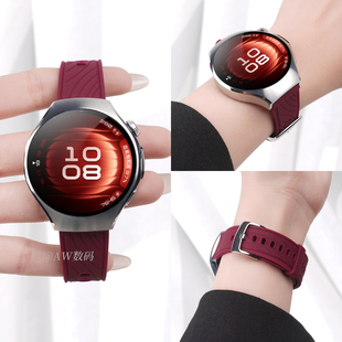 适用华为watch5表带watchgt6手表gt4女新款液态硅胶gt5pro高级感酒红色秋冬智能42mm/41mm腕表带运动透气系列