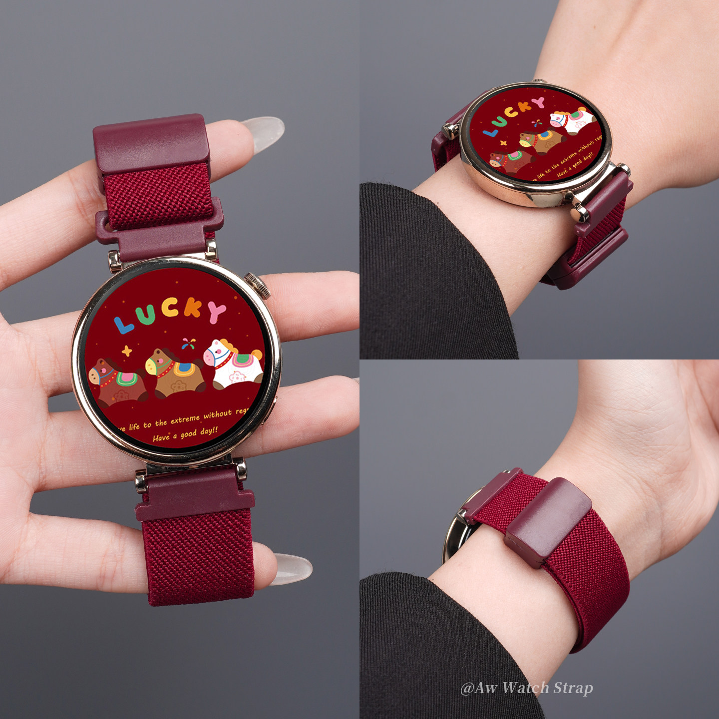 新年红色适用华为gt6表带gt5手表带watch5女款gt4尼龙编织腕带gt3高级FIT4智能运动男FIT3秋冬新款磁吸替换带