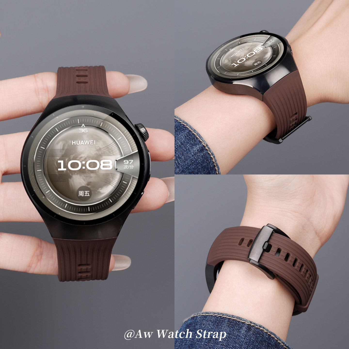 适用华为watch5手表带十周年官方原装同款新款46mm木星棕透气硅胶WATCH5智能专用无缝按键款男女秋冬运动系列