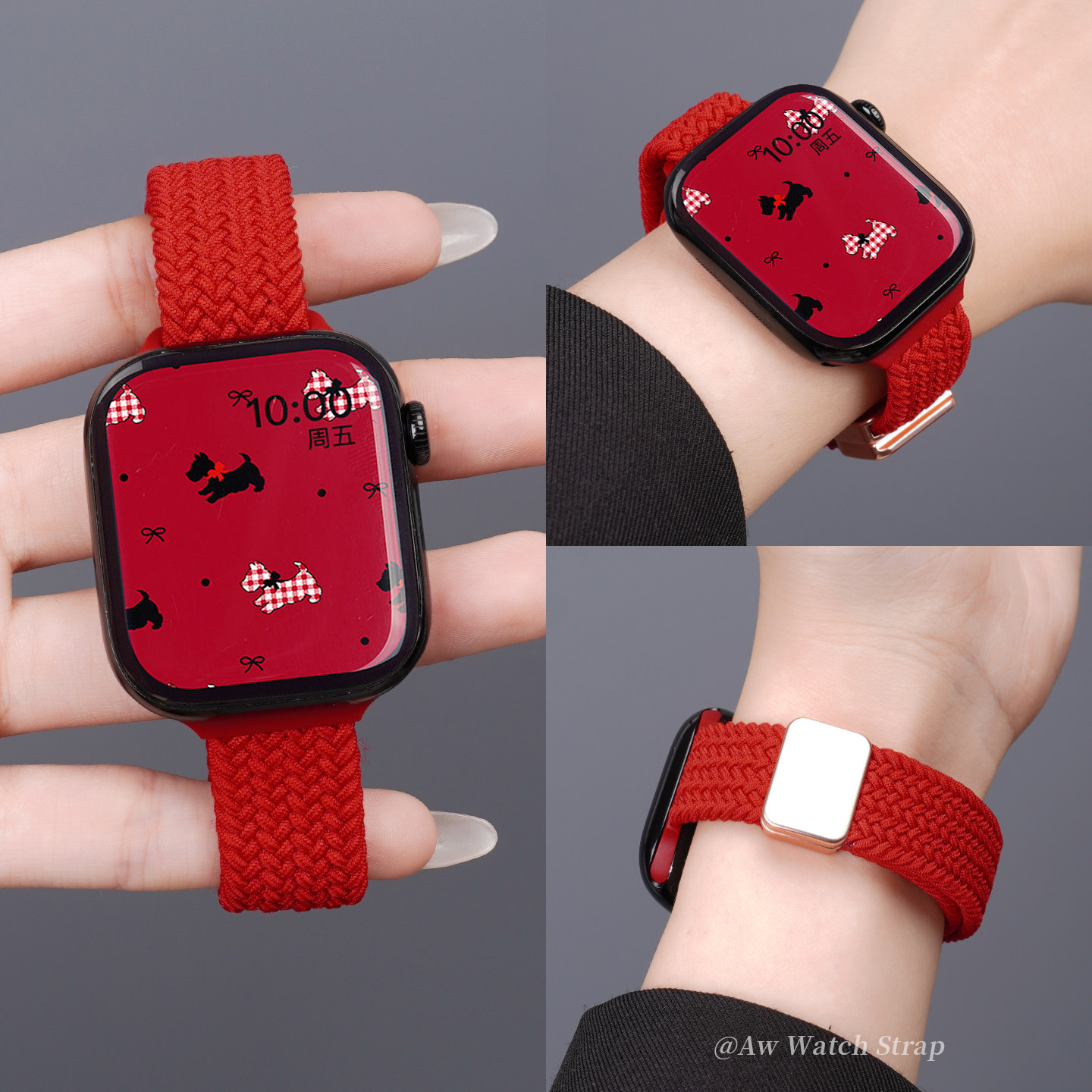 新年款适用苹果S11手表表带iwatchs11/10女生细款尼龙编织applewatch9秋冬红色高级感S8/7/6/SE磁吸腕带ultra,智能设备,智能手表手环表带/腕带,淘宝优惠券,粉丝福利购,淘宝优惠卷