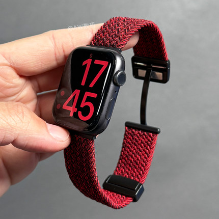 适用苹果手表iwatchs10手表带透气编织尼龙applewatchs9金属磁吸扣腕带s8男款s6创意s7夏季5运动ultra2/1系列