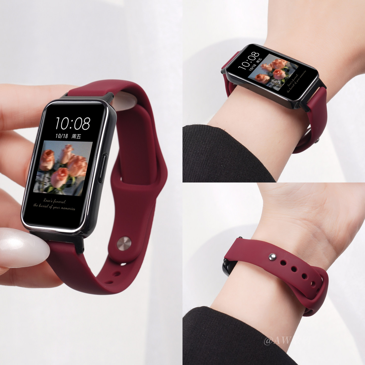 新款酒红色适用华为手环10/9/8表带11NFC版荣耀手环9女款运动硅胶腕带智能Pro十代手表链高级感替换带夏天男