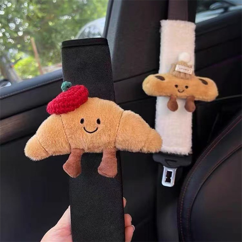 新款ins风可爱士豆安全带护肩套车载亚麻毛绒卡通玩偶食物汽车