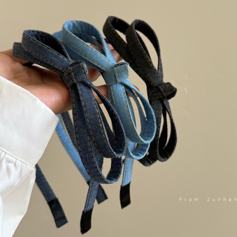 韩国蝴蝶结牛仔发箍女简约气质百搭压发卡新款高级感洋气时尚头箍